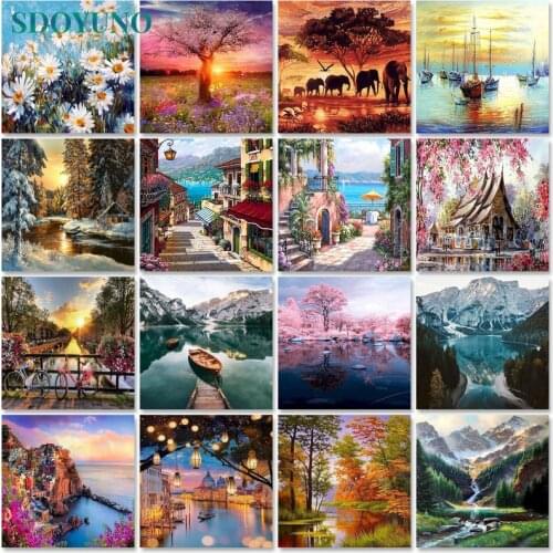 SDOYUNO Landscape Paint By Numbers DIY Oil Painting By Numbers On Canvas Scenery 60x75cm Frameless Number Painting Decor