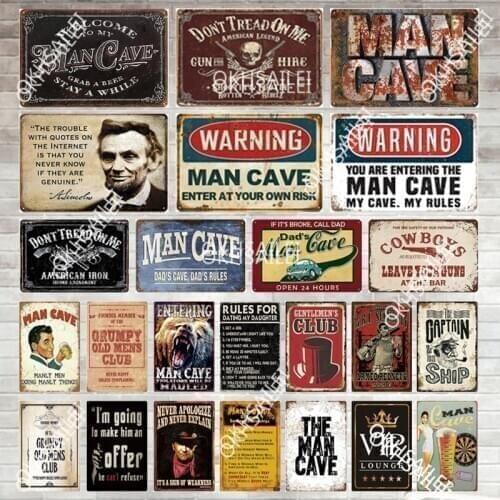 Warning Man Cave Skull Brown Bear Car Metal Sign Vintage Tin Sign Plaque Metal Vintage Wall Art Decor For Bar