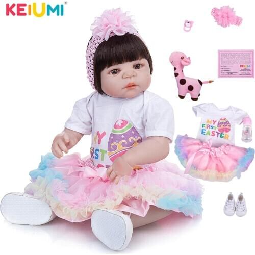 KEIUMI 23'' Reborn Menina Boneca Lifelike Princess Full Vinyl Reborn Silicone Baby Doll Toy Playmates For kids Birthday Gifts