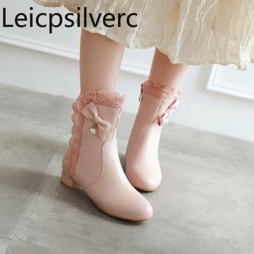 Womens Boots The New winter fashion butterfly Knot Round head zipper Low-heeled Womens shoes plus size 28-43 Heel Height 2.5cm