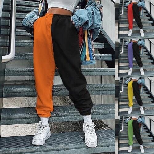 Women Patchwork Fashion Sweatpants Ladies Fitness Pants Autumn Casual Slim Sports Pocket Loose Pants Trousers женские штаны