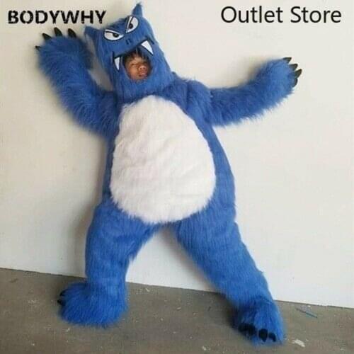 Blue Furry Long Monster Mascot Costume Fursuit Wolf Dog Cosplay Outfit Halloween Cartoon Dress Outfits Carnival Xmas Ad Clothes