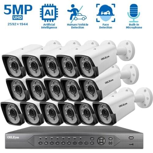 CCTV Camera Security System Kit 4K POE NVR Kit 16ch 5MP Outdoor Ai Audio IP POE Bullet Camera Video Surveillance System Set 8ch