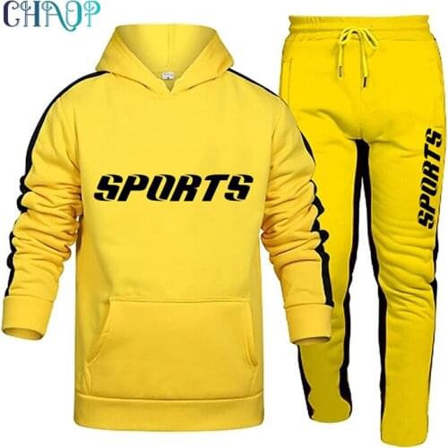 Mens Tracksuit Sets Two Pieces Casual Sweatshirts Cotton Men Printed Hoodies+ Pants Sport Shirts Autumn Winter Outfits Male