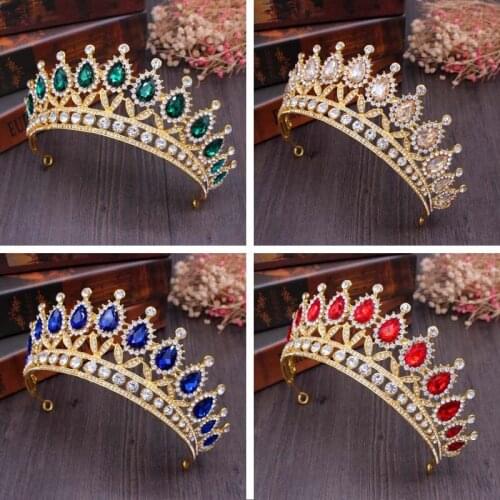 Wedding Hair Accessories Vintage Baroque Queen Tiara Wedding Crown Bridal Diadem Gold Crystal Rhinestone Head Jewelry Headpiece