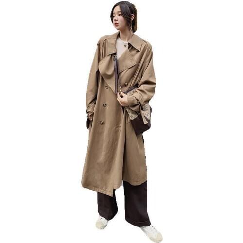 U-SWEAR Autumn Winter Women Trench Coat Female Belted Storm Flap Khaki Dress Korean Office Warm Elegant Vintage Windbreaker