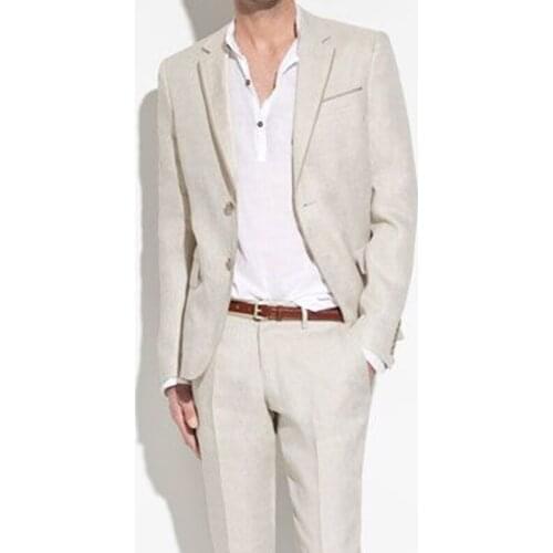 Spring Fashion Handsome Male Costume Ivory Men Slim Suit Peaked Collar Groom Wedding Dress Beach Party Dinner Party Tuxedo Suit