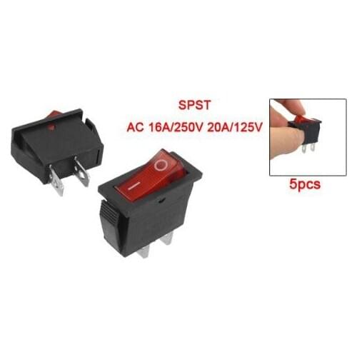 WSFS Hot 5 Pcs 2 Pin SPST Red Neon Light On/Off Rocker Switch AC 16A/250V 20A/125V