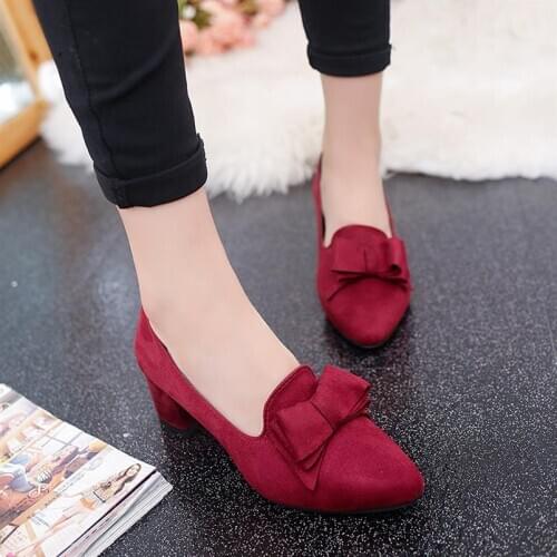 Plus Size Ol Office Lady Shoes Chunky Heels Dress Shoes Woman Pumps High Heels Ladies Shoes Bow Boat Shoes zapatos mujer