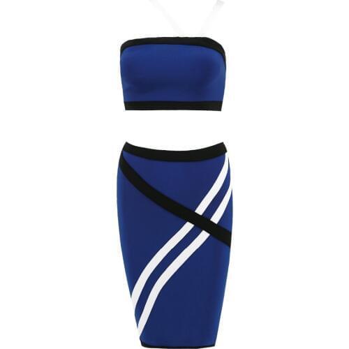 2018 Fashion Navy Blue 2 Pieces South African Women Dress Set Party Bandage Dress Wholesale