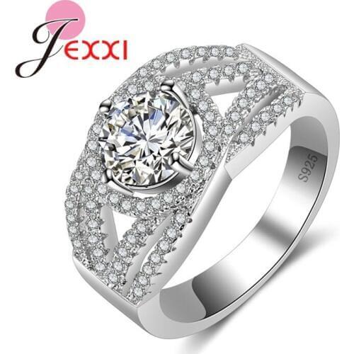 Fashion Elegance Women Finger Ring with Round Colorful Crystal Real 925 Sterling Silver Accessories Rings Bijoux