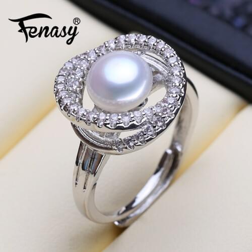 FENASY Natural Freshwater Pearl Rings For Women Silver Color Bohemian Flower Female Ring Fine Jewelry
