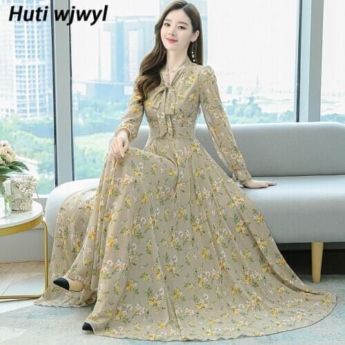 2021 Print Boho Chiffon Beach Maxi Dress Autumn Winter 4XL Plus Size Floral Vintage Midi Dress Women Bodycon Party White Vestido