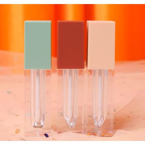 1PCs 3ML Square Frosted Cap Transparent Bottle Lip Glaze Tube Empty Lip Gloss Tubes Cosmetic Packaging Container Green Red Cap