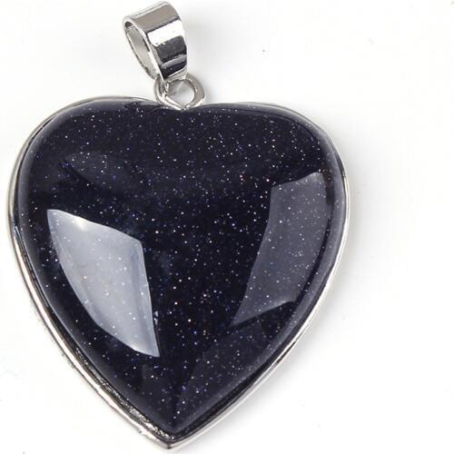100-Unique 1 Pcs Silver Plated Love Heart Blue Sand Stone Pendant For Lovers Gift Jewelry