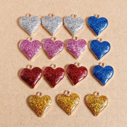 10pcs 16*17mm Enamel Bling Love Heart Charms for Jewelry Making Pendants Necklaces Earrings Keychain DIY Crafts Accessories