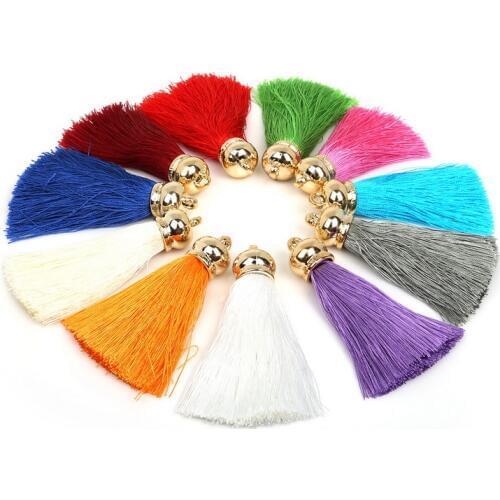 10Pcs/lot 70mm Mix Color Silk Satin Tassel Charm Necklace Earring Findings Tassels For Jewelry Making Gold Caps Mob Straps