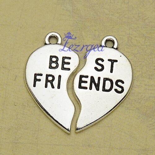 15sets/lot--23x24mm, Antique silver plated heart best friends puzzle charms,DIY supplies, Jewelry accessories
