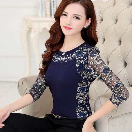 2021 NEW Spring New Fashion High Quality Womens Plus Size Lace Blouse Shirts Ladies Long Sleeve Slim Lace Patchwork Women