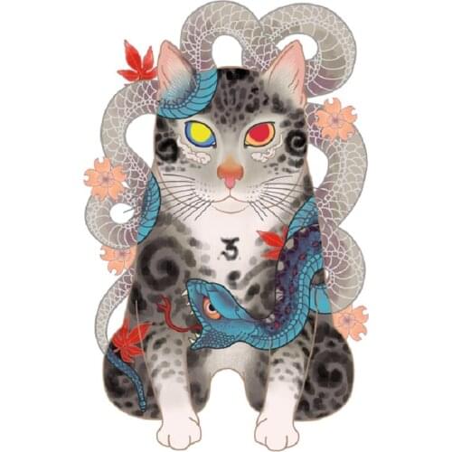 240MM×155MM Japanese Flower Arm Thigh Tattoo Sticker Girl Diablo Fall Waterproof Cat Big Picture