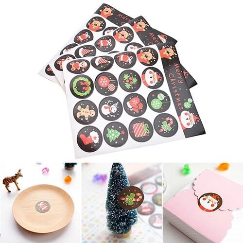 48pcs DIY Scrapbooking Merry Christmas Gift Kraft Sticker Cookie/Cake/Gift Labels Stickers Kitchen Sweets Party Seal Navidad