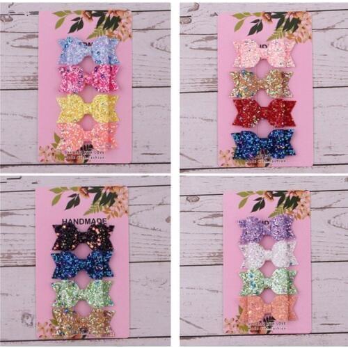 5set/lot Sweet Kids Large Sequins Bowknot Hair Clips For Girls Handmade Hair Accessories Glitter Hair Bow Headdress Best Gift