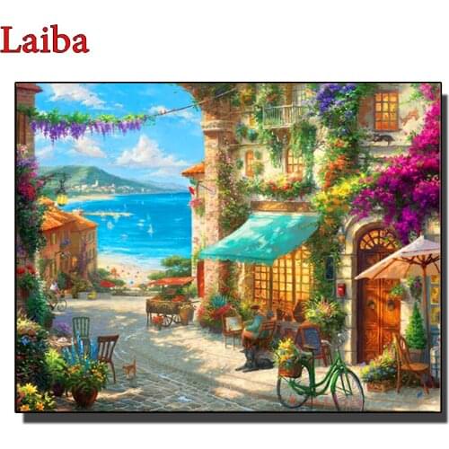Garden Street View diamond embroidery sale diamond painting full square round drill mosaic Seaside town diy Landscape decor