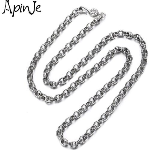 Apinje Thai Silver Jewelry 925 Sterling Silver Six Words Mantra Necklace Men And Women Punk Jewelry