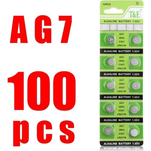 100pcs/lot 1.55V AG7 LR927 LR57 SR927W 399 GR927 395A AG 7 Battery Button Batteries For Watch Toys Remote Cell Coin Battery