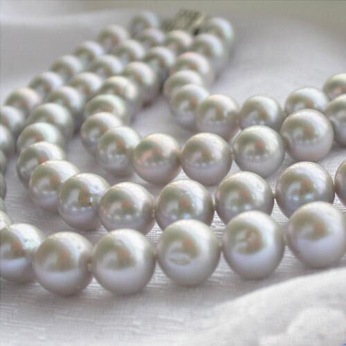 Huge Pearl Jewellery,2Rows 9-10mm Gray Freshwater Cultured Pearl Necklace,Perfect Women Gift Birthday Jewelry