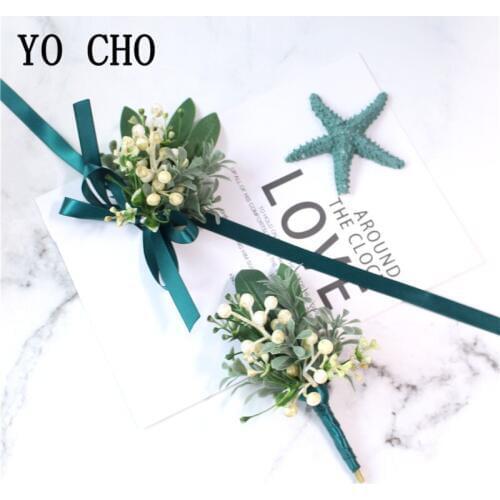 YO CHO Green Forest Wedding Boutonniere Buttonhole Boutonniere Corsage Pin Flowers Men Wedding Planner Marriage Corsages Brooch