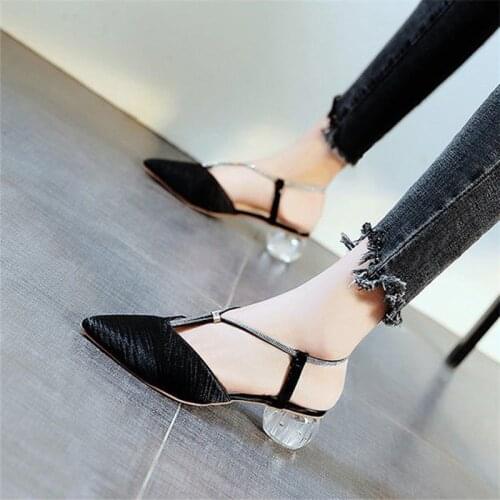 Black Silk Rhinestone Shallow Dress Shoes Korean Style Slip-On Pointed Hollow Out Modern Sandals Retro Womens Single Shoes