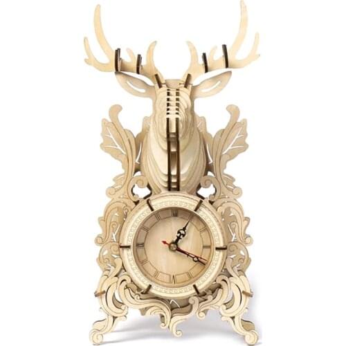 Wooden Puzzle Clock Model Kits DIY Mechanical Desk Clock Handcrafts Jigsaw Puzzle for Toddler Educational Preschool Gift