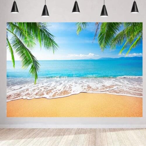 Beach Backdrop Luau Birthday Party Palm Sea Cloud Decoration Wedding Photography Backgrounds Photocall Banner