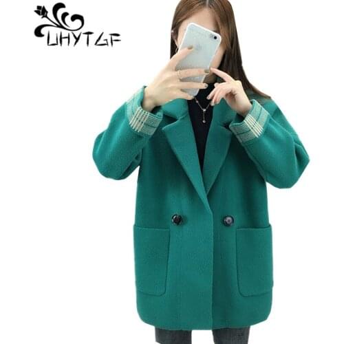 UHYTGF Quality mink cashmeres spring autumn sweater coat women long sleeves loose plus size top short sweater cardigan women 937