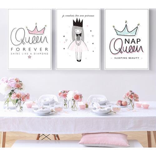 Kawaii Fresh Cute Loli Crown Pink Princess Girl Childrens Room Canvas Painting Art Print Poster Picture Wall Nordic Home Decor