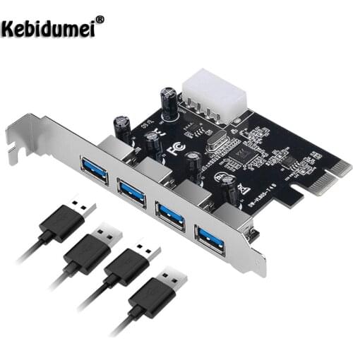 Kebidumei 4 Port USB 3.0 PCI-e Expansion Card PCI Express PCIe USB 3.0 Hub Adapter 4-port USB3.0 Controller PCI E PCIe Express