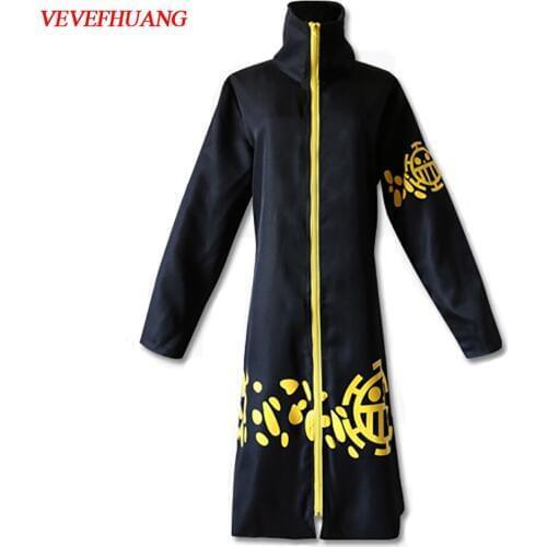 VEVEFHUANG Anime One Piece Trafalgar Law After 2 Years Cosplay Costume Coat Cloak Outerwear Hat Adult Black Cloak Mens Halloween