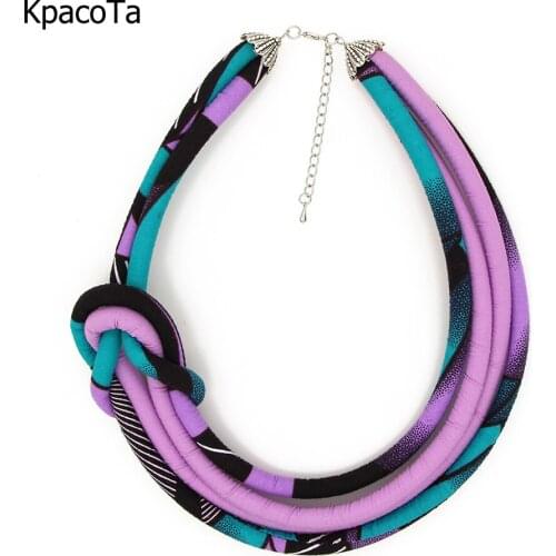 KpacoTa Handmade ethnic style ankara necklace Boho choker colourful collar new jewelry Asymmetric cloth necklaces woman gifts