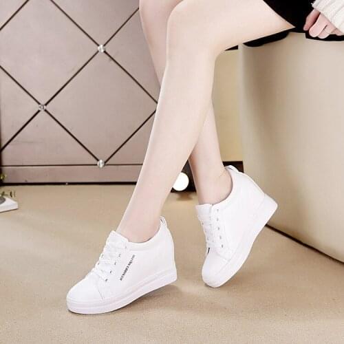 Lace-up Wedges White Shoes Female Platform Sneakers Women Tenis Feminino Leather Casual Shoes Dropshipping