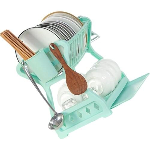 Kitchen Storage Rack Multifunctional Dish Drain Rack Kitchen Utensil Holder Dish Drainer (Green)