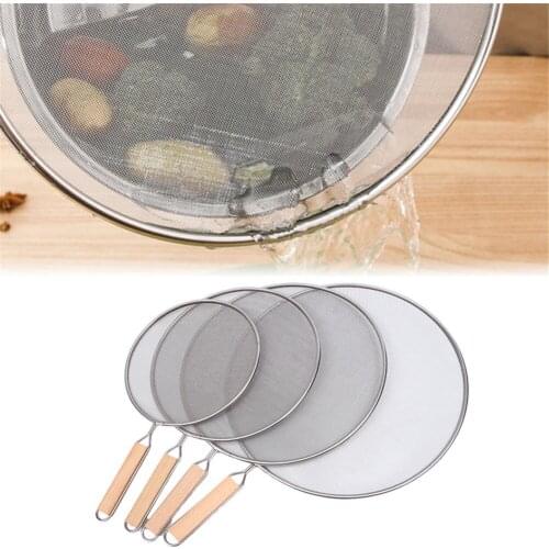 Kitchen Oil Splatter Screen Stainless Steel Fine Mesh Grease Splatter Guard With Wooden Handle For Frying Pans Mesh Guard