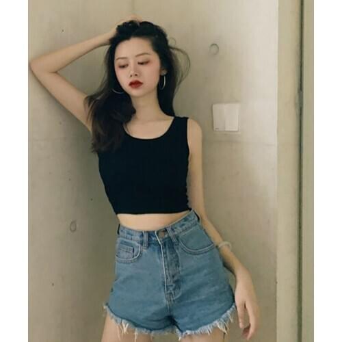 Summer Solid Color Vest Tank Top Fashion Causual Outwear Camisole 2020 New Round Neck Sleeveless Crop Tops