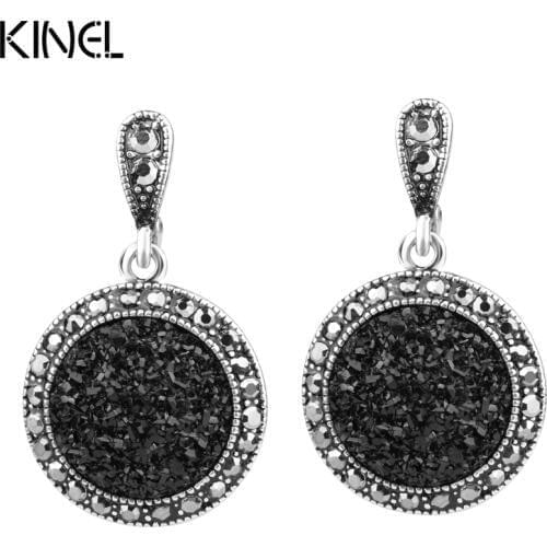 Hot 2016 Fashion Black Broken Stone Accessories Earring For Women Bohemia Silver Plated Jewelry Live To Ride Engagement Earrings