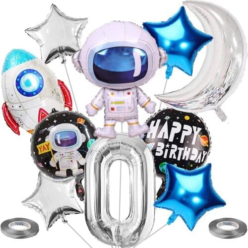 Number 0-9 Birthday Decoration Astronaut Spaceman Rocket Moon Star Balloons for Boy Space Galaxy Theme Birthday Party Supplies