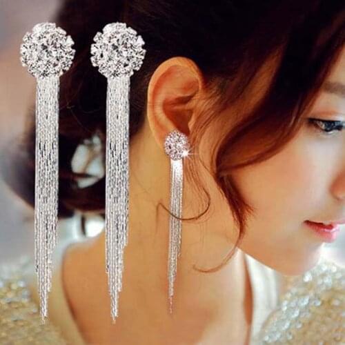 2021 New Long Crystal Tassel White Drop Earrings Suitable For Bridal Womens Wedding Korean Fashion Jewelry Earrings