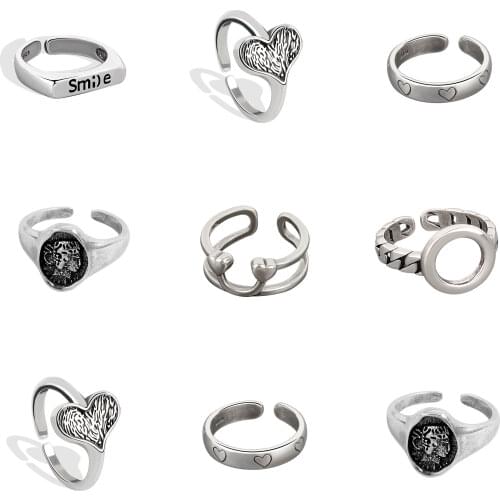 Original unusual Unisex Silver color Punk Open Simple Finger Rings For Women Men Party korean Fashion heart Couple rings Jewelry