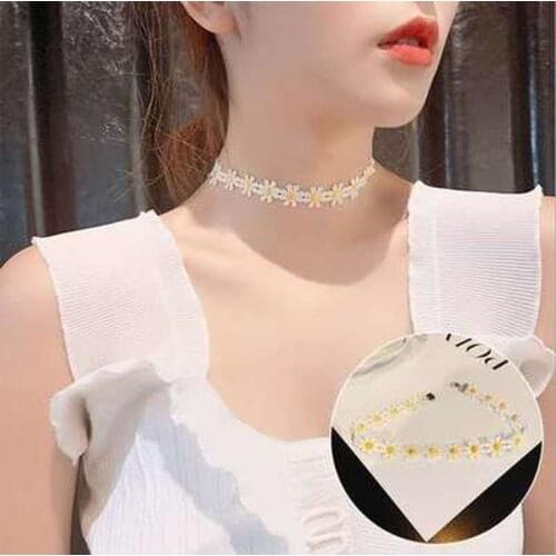 Necklace Accessories South Korea\s Mori Small Fresh Color Matching Daisy Lace Hand-woven Sweet Flower Necklace
