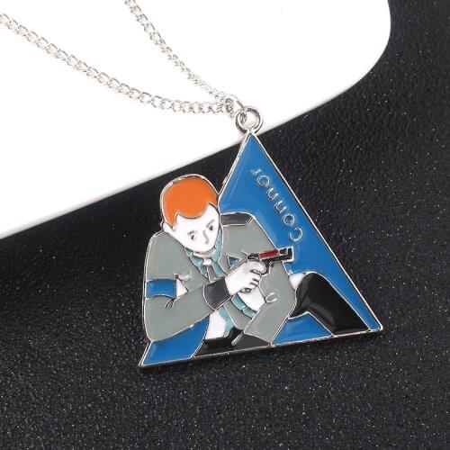 Game Detroit Becomes A Human Character Pendant Necklace Blue Drop Oil Triangle Pendant Chain Cosplay Men Women Valuable Gifts