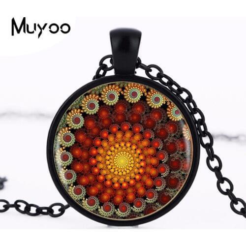 Mandala Flower Round Pendant Necklace Long Chian Statement Handmade Vintage Necklace For Gift HZ1